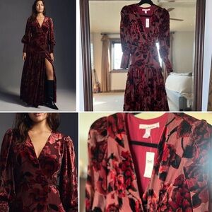 Anthropologie HUTCH velvet floral maxi wrap dress